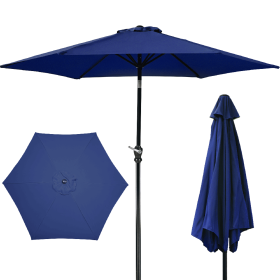 Only Supports Self Pickup  Outdoor Patio Umbrella With Push-button Tilt And Crank Handle, Beach Umbrella For Shade With 6 Sturdy Metal Ribs, UV A (Color: Navy)