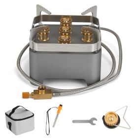 12000W Portable Camping Stove With Cassette Adapter Windproof Outdoor Backpacking Burner With Carrying Case Igniter For Outdoor Hiking Camping Pi (Color: Grey)
