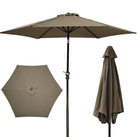 Only Supports Self Pickup  Outdoor Patio Umbrella With Push-button Tilt And Crank Handle, Beach Umbrella For Shade With 6 Sturdy Metal Ribs, UV A (Color: Beige)