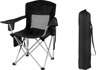 Camping Chair, Portable Folding Outdoor Chair With Armrests, Cup Holder And Carrying Bag, Foldable Chair For Camping, Beach And More. Multiple Co (Option: BLK)
