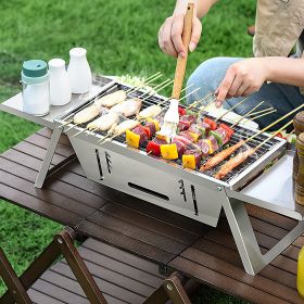 1 Set 3 In 1 Foldable Charcoal Grill Fire Pit Slow Cooker 2-3 People Portable Camping Grill Stainless Steel BBQ Grill For Camping Tailgating Yard (Color: Silver)
