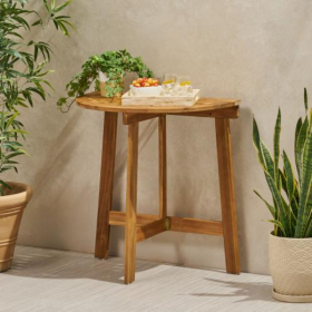 Outdoor Semi-circular Folding Acacia Wood Bistro Dining Table, Natural (Color: Brown)